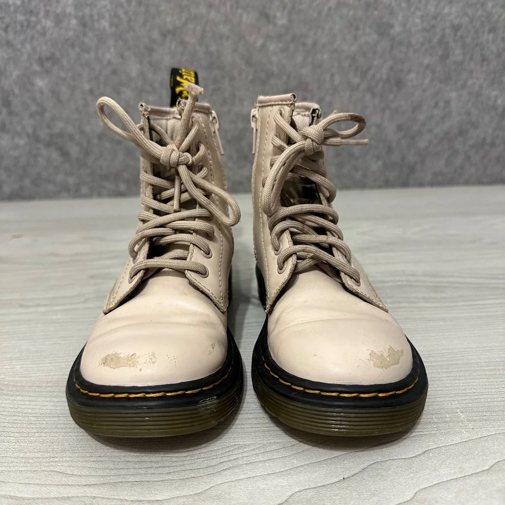 Dr. Martens 1460 8-Eye Leather Boots Kids Size 12 Vintage Taupe Lace Up Side Zip